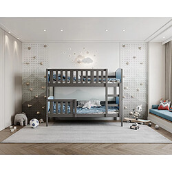 Kids Literie Lit Superposé Tom 90x190 Gris - bleu Livré avec sommiers