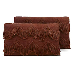 Vente-Unique Lot de 2 coussins 100% coton à franges BONEL - 30 x 50 cm - Terracotta