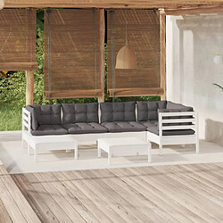 Maison Chic Salon de jardin 7 pcs avec coussins | Ensemble de Table et chaises | Mobilier d'Extérieur blanc bois de pin massif -GKD44351