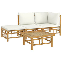 Avis Maison Chic Salon de jardin 4 pcs + coussins - Mobilier/Meubles de jardin - Table et chaises d'extérieur blanc crème bambou -MN34740