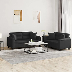 Maison Chic Ensemble de canapés 2 pcs avec coussins, Canapé droit Sofa pour Salon noir similicuir -GKD547913