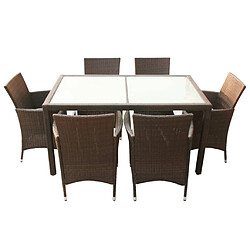 Avis Maison Chic Mobilier à dîner 7 pcs de jardin avec coussins - Ensemble table et chaises d'extérieur - Salon/Mobilier de jardin classique Résine tressée Marron -MN28261