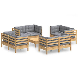 Maison Chic Salon de jardin 9 pcs + coussins - Mobilier/Meubles de jardin - Table et chaises d'extérieur gris Bois de pin -MN84399