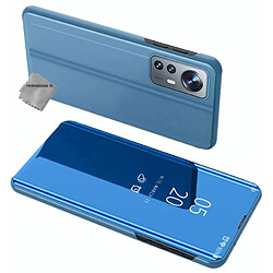 Htdmobiles Housse pour Xiaomi 12 Pro 5G - etui portefeuille miroir clear view + verre trempe - BLEU