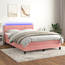 Sommier à lattes et LED,Cadre à lattes de lit avec matelas pour Adulte Rose 140x190 cm -MN46186