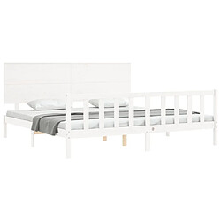 Acheter Maison Chic Lit adulte - Cadre Structure de lit avec tête de lit Contemporain blanc 200x200 cm bois massif -MN62121