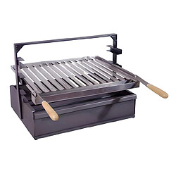 Visiodirect Support Barbecue avec tiroir et récupérateur de graisse, Bac avec Plaque pour Barbecue en Inox coloris Gris - 60 x 43 x 42 cm