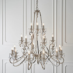 Interiors 1900 Chandelier Oksana, nickel poli, pendeloques cristal, 21 éclairages