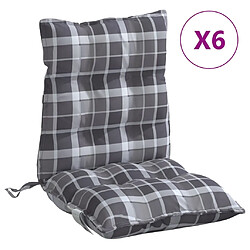 vidaXL Coussins de chaise à dossier bas lot de 6 motif à carreaux gris