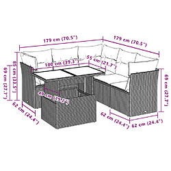 vidaXL Salon de jardin avec coussins 6 pcs marron résine tressée pas cher