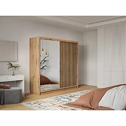 Vente-Unique Armoire 2 portes coulissantes - Avec miroir - L203 cm - Coloris : Naturel et noir - CALOWI