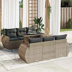 vidaXL Salon de jardin avec coussins 7 pcs gris résine tressée