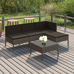 vidaXL Salon de jardin 5 pcs avec coussins résine tressée gris