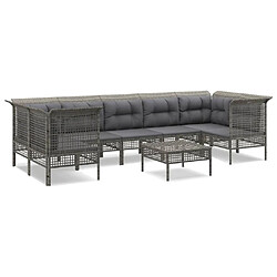 vidaXL Salon de jardin 8 pcs avec coussins Gris Résine tressée