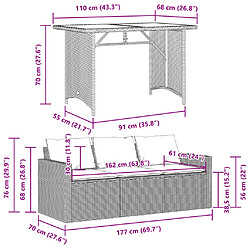 vidaXL Ensemble à manger de jardin coussins 2pcs noir résine tressée pas cher