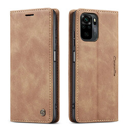 Caseme Etui en PU Aspiration automatique simple avec support marron pour votre Xiaomi Redmi Note 10 4G/Note 10S