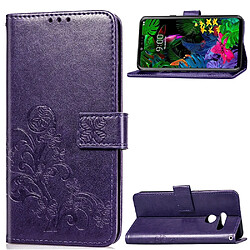 Wewoo Housse Coque Étui en cuir Lucky Clover Pressed Flowers pour LG G8 ThinQavec porte-cartes et porte-cartesportefeuille et dragonne violet