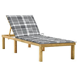 vidaXL Chaise longue avec coussin carreaux gris Bois de pin imprégné 