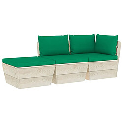 vidaXL Salon de jardin palette 3 pcs avec coussins bois d'épicéa