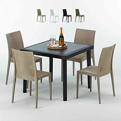 Table Carrée Noire 90x90cm Avec 4 Chaises Colorées Grand Soleil Set Extérieur Bar Café Bistrot Passion, Couleur: Beige 