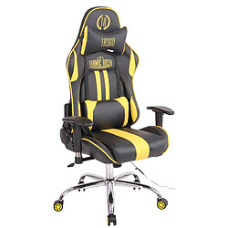 Decoshop26 Fauteuil de bureau gamer design sportif fonction de massage chauffant avec coussins en PVC noir / jaune 10_0002531