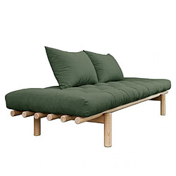 Inside 75 Méridienne futon PACE en pin coloris vert olive couchage 75*200 cm.