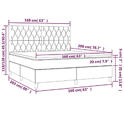 vidaXL Sommier à lattes de lit et matelas et LED Noir 160x200 cm Tissu pas cher