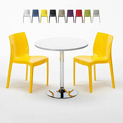 Grand Soleil Table Ronde et 2 Chaises Colorées Set In