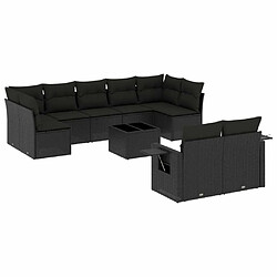 Maison Chic Salon de jardin 10 pcs avec coussins | Ensemble de Table et chaises | Mobilier d'Extérieur noir résine tressée -GKD38320