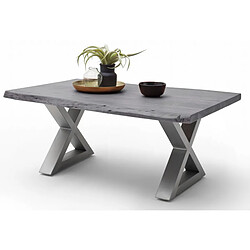 Pegane Table basse en bois d'acacia massif gris et acier inoxydable X - L.110 x H.45 x P.70 cm