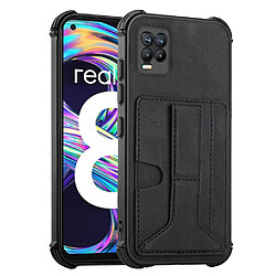 Coque en TPU + PU antichoc, coussin d'angle avec béquille, porte-cartes noir pour votre Realme 8/8 Pro