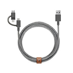 NATIVE UNION Câble Eco Belt 3en 1 USB-A vers Micro USB, USB-C, Lightning - 2m Zèbre Multicolore