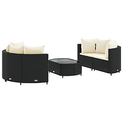 vidaXL Salon de jardin 5 pcs avec coussins noir résine tressée