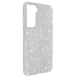 Avizar Coque Samsung Galaxy S22 Paillette Feuille Amovible Silicone Semi-rigide Argenté