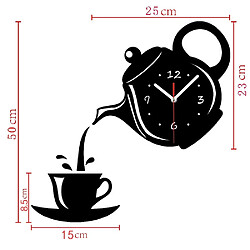 Avis Wewoo Horloge murale 2 PCS Creative DIY Acrylique Tasse À Café Théière 3D Décorative Cuisine Horloges Murales Salon Salle À Manger Décor À La Maison Sliver