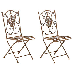 Decoshop26 Lot de 2 chaises de jardin balcon terrasse design rustique pliable en métal marron vieilli 10_0002872