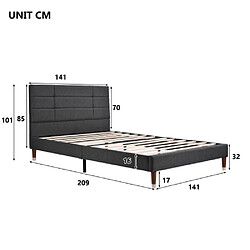 ComfortXL Lit Double Rembourré Avec Sommier à Lattes, 140x200 Cm, Gris Foncé pas cher