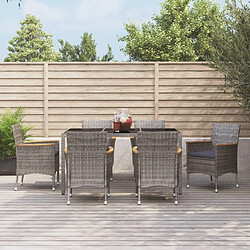 vidaXL Ensemble à manger jardin et coussins 7 pcs gris rotin