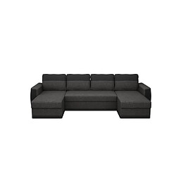 JAMES Canape dangle panoramique convertible 5 places - Simili et tissu Noir et Anthracite - L 298 x P 142 x H 85 cm