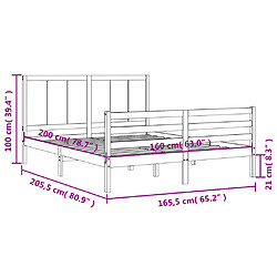 Vidaxl Cadre de lit avec tête de lit 160x200 cm bois massif pas cher
