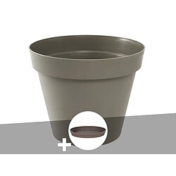 Pot de fleur rond Toscane Ø 80 x H.66 cm Taupe + Soucoupe - Eda