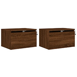 Maison Chic Lot de 2 Tables de Chevet murales - Tables de Nuit avec lumières LED chêne marron