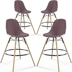 ICONIK INTERIOR Tabourets de Bar - Design Scandinave - Pieds en Bois - Lot de 4 - Skögur Taupe