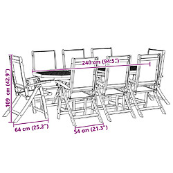 vidaXL Ensemble à manger de jardin 9pcs bois d'acacia solide textilène pas cher