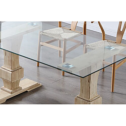 Pegane Table à manger rectangulaire en verre trempé avec pieds en bois de chêne sculpté - Longueur 160 x Profondeur 90 x Hauteur 76 cm pas cher