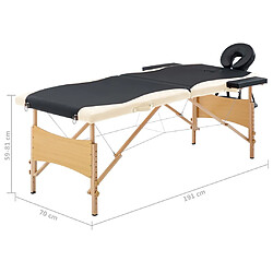 vidaXL Table de massage pliable 2 zones Bois Noir et beige pas cher