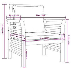 vidaXL Chaises de canapé coussins gris foncé lot de 2 acacia massif pas cher