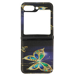 Avizar Coque Papillon pour Samsung Galaxy Z Flip 5 Rigide revêtement simili cuir Noir