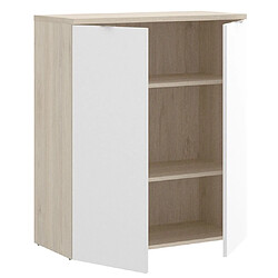 Pegane Commode meuble de rangement coloris naturel/blanc - Longueur 79 x Profondeur 40 x Hauteur 96 cm