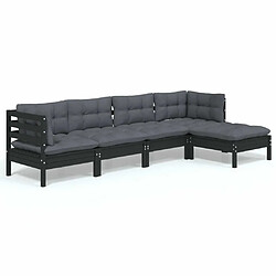 Maison Chic Salon de jardin 5 pcs + coussins - Mobilier/Meubles de jardin - Table et chaises d'extérieur Noir Bois de pin -MN12946